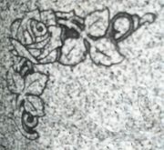 Engraved Corner Rose Cemetery Headstone Design 1088 on Gray Granite