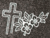 Engraved Cross and Dogwood Garland Cemetery Headstone Design 583 on G654 Dark Gray Granite Engraved Cross and Dogwood Garland Cemetery Headstone Design 583 on G654 Dark Gray Granite