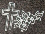 Engraved Cross and Dogwood Garland Cemetery Headstone Design 583 on G654 Dark Gray Granite Engraved Cross and Dogwood Garland Cemetery Headstone Design 583 on G654 Dark Gray Granite