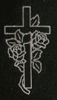 Engraved Cross and Flower Cemetery Headstone Design D-18 on Black Granite (No Paint)