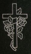 Engraved Cross and Flower Cemetery Headstone Design D-18 on Black Granite (No Paint)