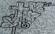 Engraved Cross and Grapevine Cemetery Headstone Design 989 on Gray Granite
