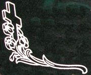 Engraved Cross and Lilies Cemetery Headstone Design 537 on Black Granite