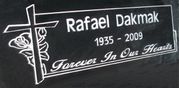 Engraved Cross and Rose "Forever in Our Hearts" Border Box Headstone Motif 2010 on Black Granite