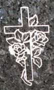 Engraved Cross and Rose Headstone Design D-18 on Blue Pearl Granite