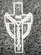 Engraved Cross with Rosary and IHS Cemetery Monument Design 599 on G654