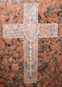 Engraved Cross with Rosary Cemetery Headstone Design 599 on Marble Red Granite Engraved Cross with Rosary Cemetery Headstone Design 599 on Marble Red Granite