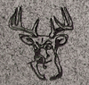 Engraved Deer Head Cemetery Headstone Design 298 on Gray Granite