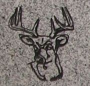 Engraved Deer Head Cemetery Headstone Design 298 on Gray Granite