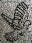 Engraved Dove in Flight Cemetery Headstone Design 203 on Gray Granite