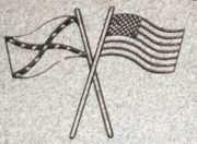 Engraved Flag Cemetery Headstone Design 853 on Gray Granite