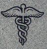 Engraved Funeral Memorial Design 703--Medical Caduceus Symbol on Gray Granite
