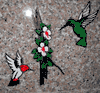 Engraved Green and Red Hummingbirds with Flowers Combination Funeral Memorial Design