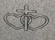 Engraved Hearts and Cross Cemetery Headstone Design 593 on Gray Granite