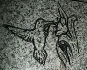 Engraved Hummingbird and Flower Cemetery Headstone Design 244 on G614 Gray Granite