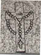 Engraved IHS Cross with Rosary Cemetery Headstone Design 599 on G614 Gray Granite