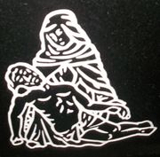 Engraved "La Pieta"Cemetery Headstone Design 3081 on Black Granite