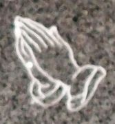 Engraved Praying Hands Cemetery Headstone Design D-58 on Dark Gray Granite