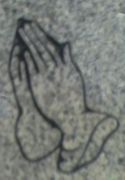 Engraved Praying Hands Cemetery Headstone Design D-60 on Gray Granite