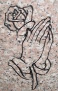 Engraved Praying Hands with a Rose Cemetery Headstone Design 911 on Anxi Granite
