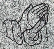 Engraved Praying Hands with Rosary Cemetery Headstone Design 921 on Gray granite 