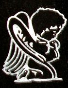 Engraved Praying Infant Angel Cemetery Headstone Design 173 on Black Granite