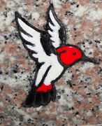 Engraved Red and White Hummingbird Cemetery Headstone Design 248