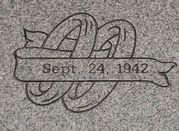 Engraved Rings and Ribbon Cemetery Headstone Design D-63 on Gray Granite