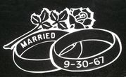 Engraved Rose and Rings Cemetery Headstone Design 1066 on Black Granite