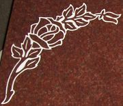 Engraved Rose in Full Bloom Cemetery Headstone Design 1127 on India Red Granite