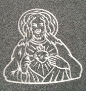 Engraved Sacred Heart of Jesus Cemetery Headstone Design 1407 on G654 Dark Gray Granite Engraved Sacred Heart of Jesus Cemetery Headstone Design 1407 on G654 Dark Gray Granite