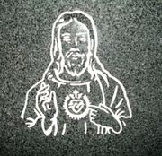Engraved Sacred Heart of Jesus Cemetery Headstone Design D-14 on G654