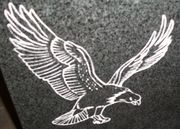 Engraved Soaring Eagle Cemetery Headstone Design 226 on G654 Dark Gray Granite