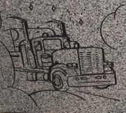 Engraved Transport Cemetery Headstone Design 1611 on Gray Granite Engraved Transport Cemetery Headstone Design 1611 on Gray Granite