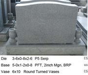 G614 COLORED STONE /  DOUBLE UPRIGHT HEADSTONE WITH BASE AND TWO VASES