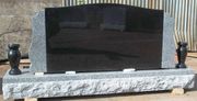 K2V-4 Jet Black and Gray Granite Upright Monument with Vases