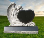 STM003F Jet Black Carved Angel and Heart Monument
