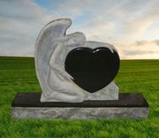TF-A02 angel with heart headstone Jet Black Granite cemetery memorial
