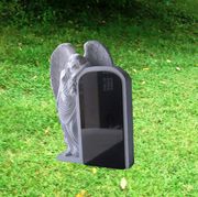 TF-A304 Jet Black Granite Carved Angel Upright Memorial with Base