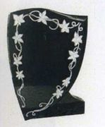 TF-A31   Black Granite Upright  Headstone With Stenciled Flower Design 