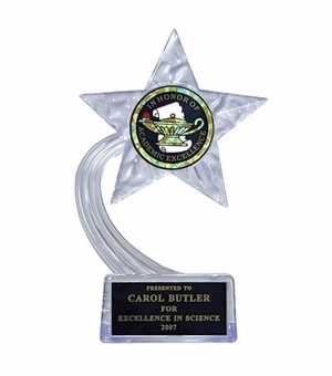 07-1/2 INCH CLEAR ACRYLIC STAR TROPHY, HOLDS INSERT