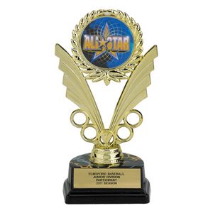 07-1/4 INCH BLACK BASE TROPHY, HOLDS MEDALLION INSERT