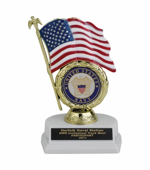 07 INCH FLAG TROPHY, HOLDS MEDALLION INSERT