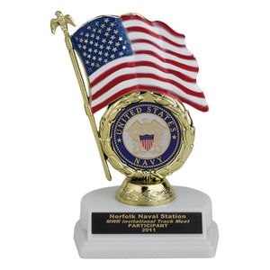 07 INCH FLAG TROPHY, HOLDS MEDALLION INSERT