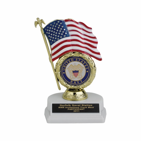 07 INCH FLAG TROPHY, HOLDS MEDALLION INSERT