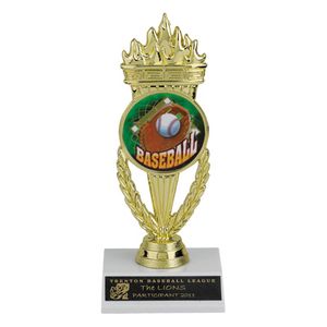 07 INCH TORCH TROPHY, HOLDS MEDALLION INSERT
