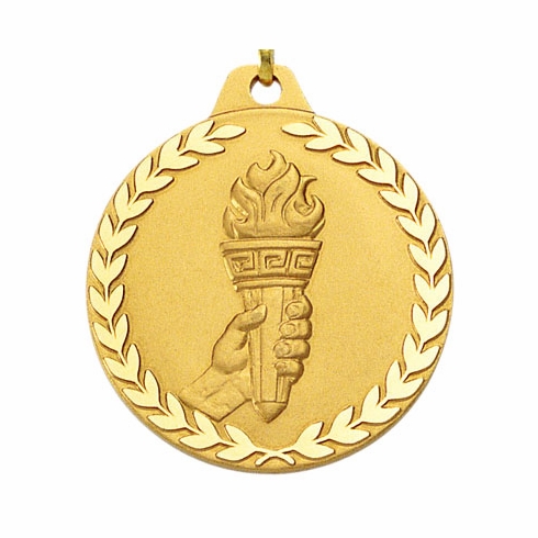 1-1/2 Inch Achievement Torch Medal in Gold, Silver, or Bronze
