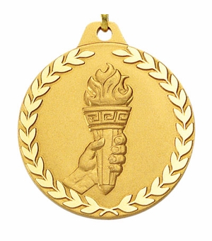1-1/2 Inch Achievement Torch Medal in Gold, Silver, or Bronze