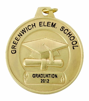 1-1/2 Inch in Diameter Customizable Gold Graduation Medal