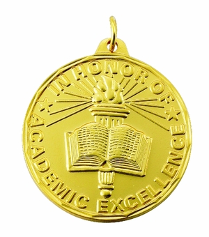 1-1/2 Inch Customizable Academic Excellence Medal in Gold, Silver, or Bronze